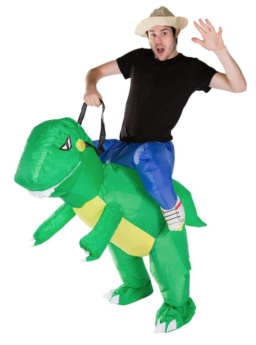 Inflatable Green Ride On Dinosaur Adults Costume - Main Image
