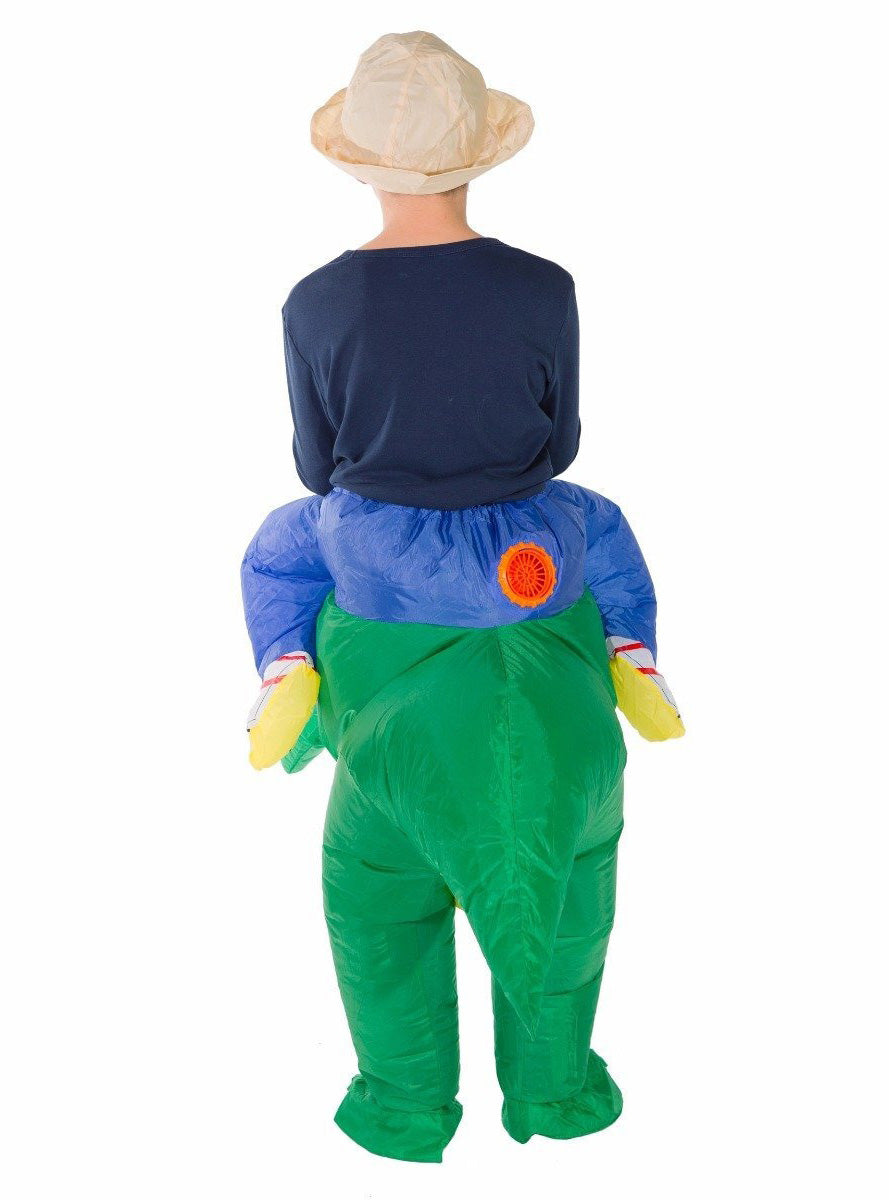 Inflatable Green Ride On Dinosaur Kids Costume - Back Image