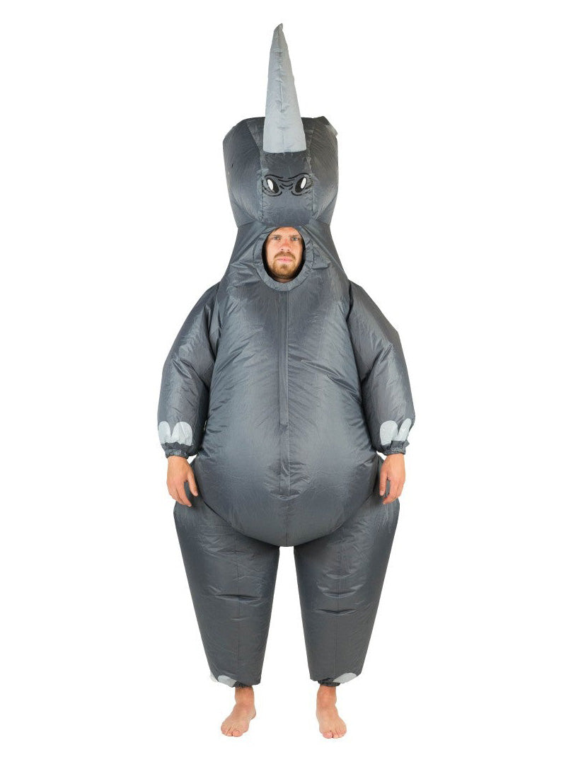 Inflatable Grey Rhino Adults Animal Costume - Front Image