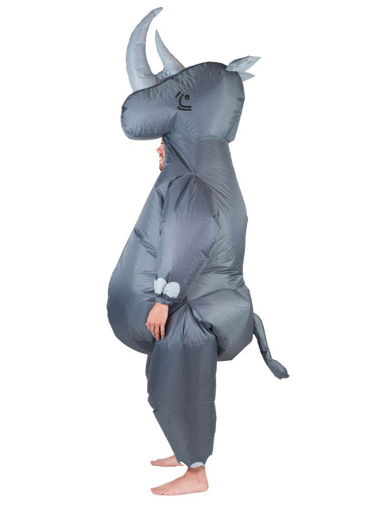 Inflatable Grey Rhino Adults Animal Costume - Side Image