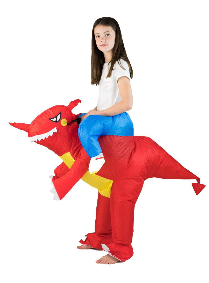 Inflatable Red Dragon Kids Ride-On Costume - Alternative Image