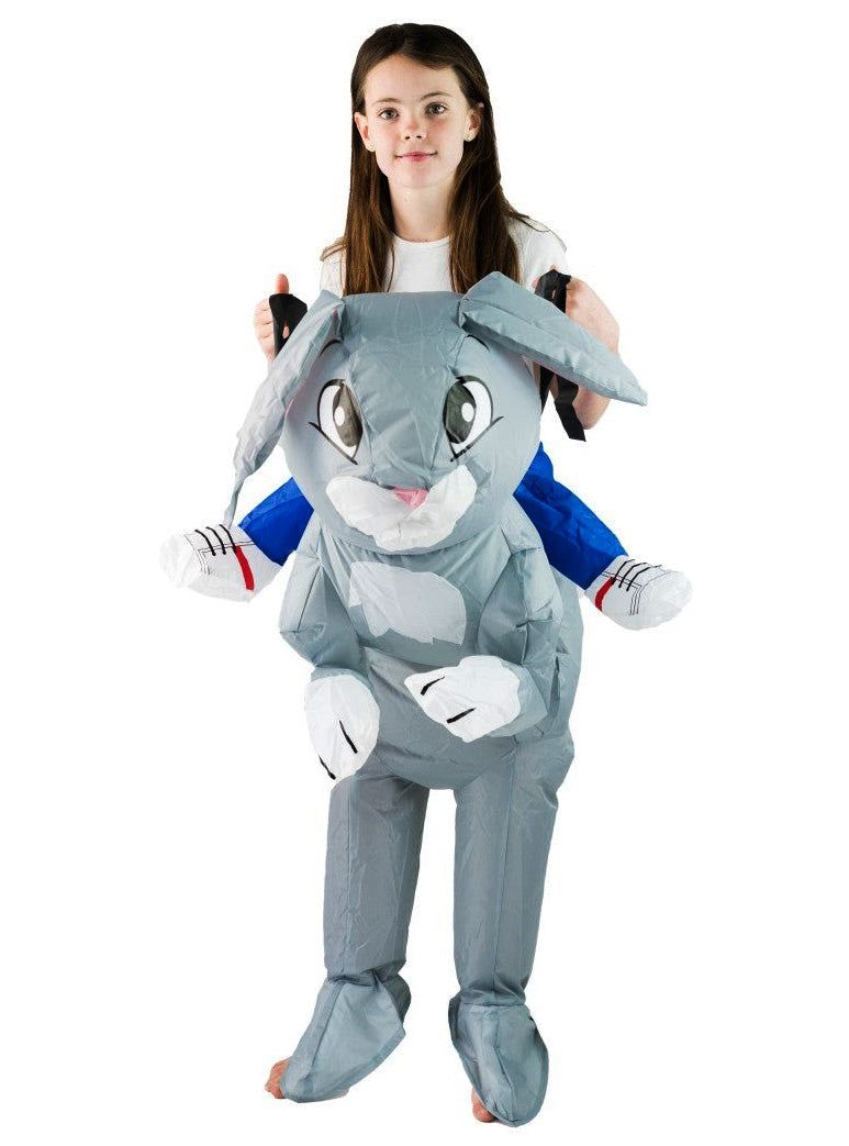 Inflatable Ride-On Grey Rabbit Kids Costume - Alternative Image