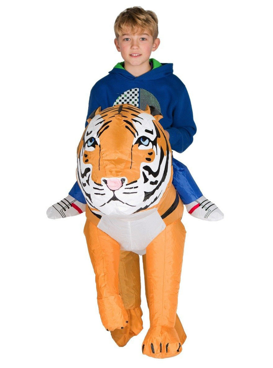 Inflatable Ride-On Tiger Kids Costume - Front Image