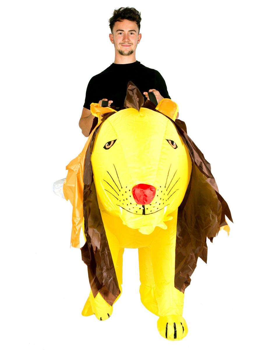 Inflatable Ride-On Yellow Lion Adults Costume - Front Image