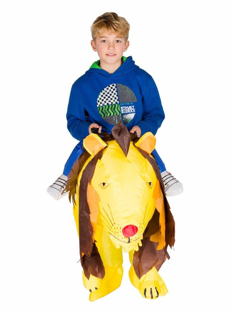 Inflatable Ride-On Yellow Lion Kids Costume - Front Image