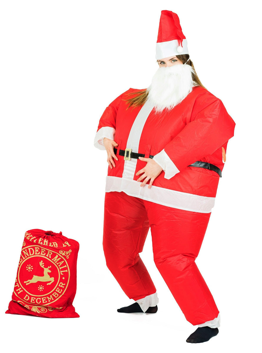Inflatable Santa Adults Novelty Christmas Costume - Alternative Image