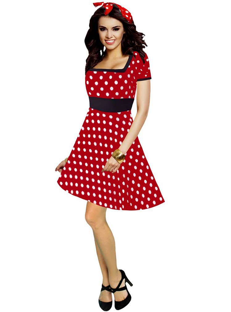 Women's Red and White Polka Dot Minnie Mouse Fancy Dress Costume Alternative Image