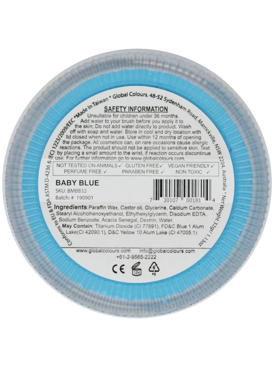 Baby Blue Water Based Face and Body Cake Makeup - Back Image