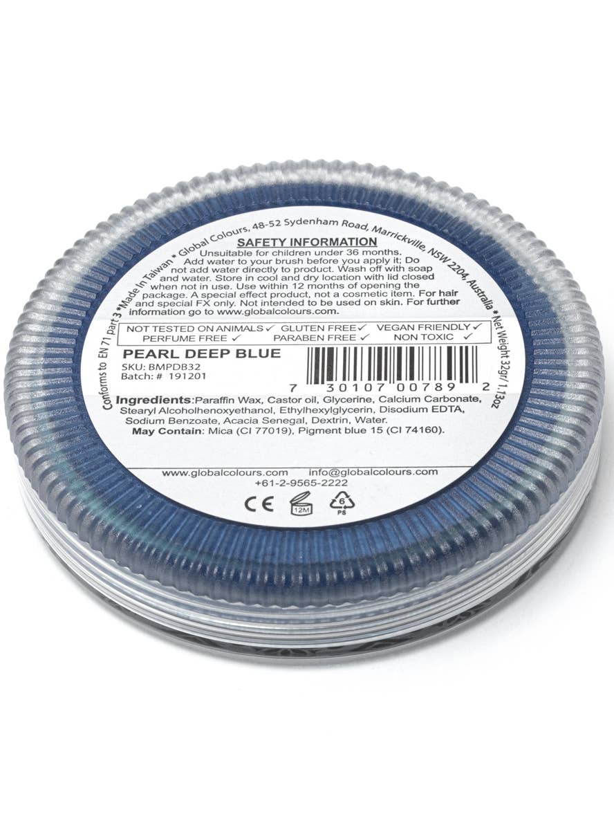 Pearl Deep Blue Professional Water Based Face and Body Compact Makeup - Back Image