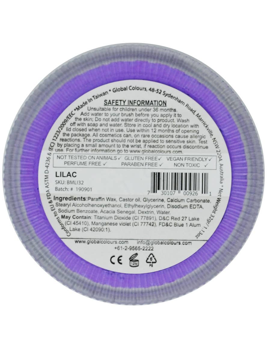 Lilac Water Based Face and Body Cake Makeup - Back Image