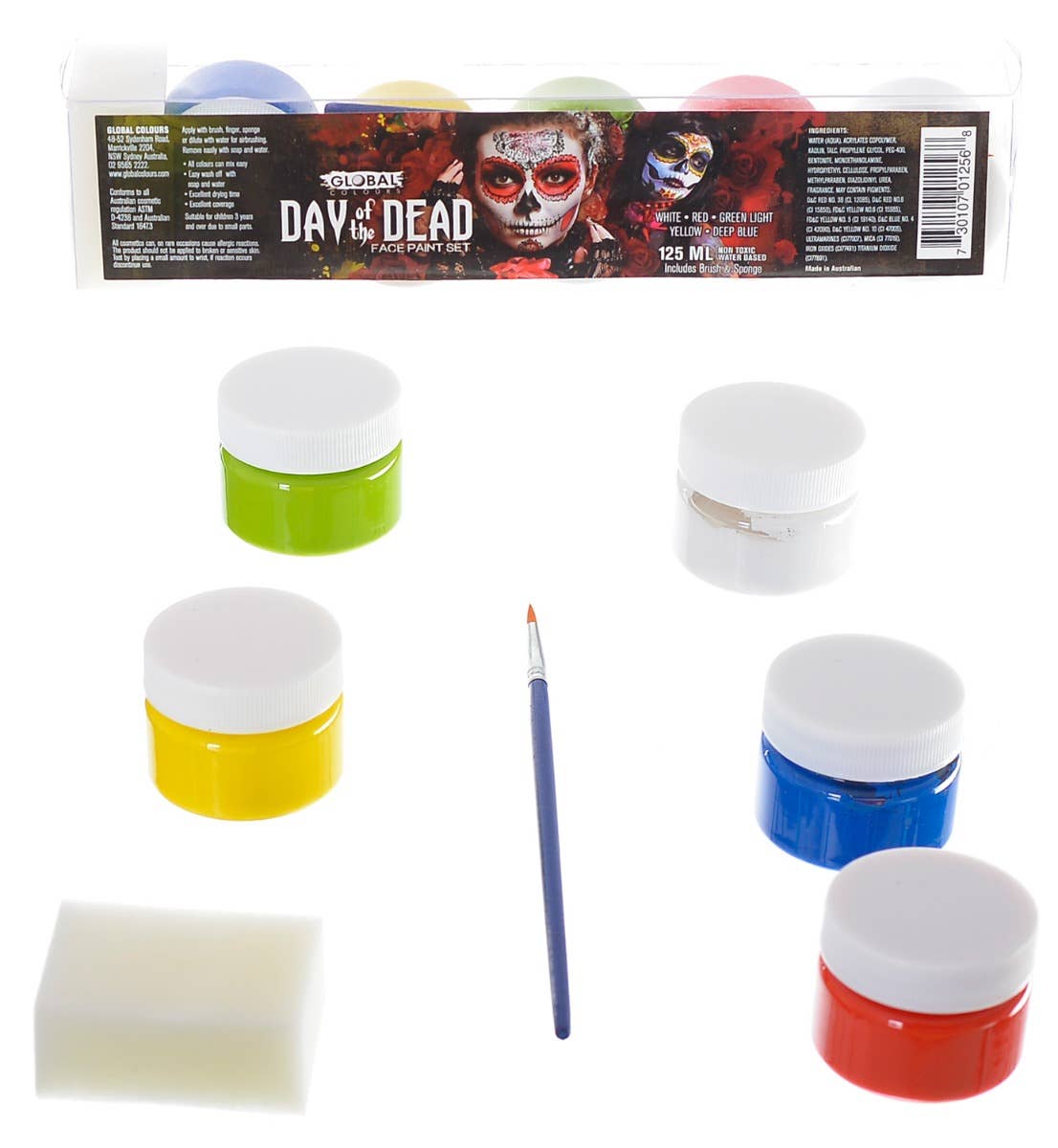 Global Colours High Quality Day Of The Dead Face And Body Paint Set Close Up Image