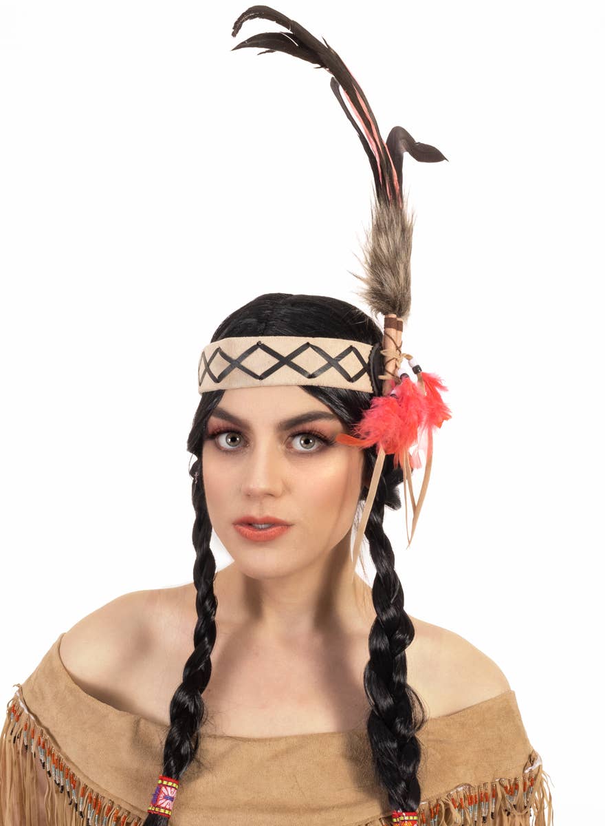 Deluxe Native American Indian Black and Pink Feather Headband - Main Image