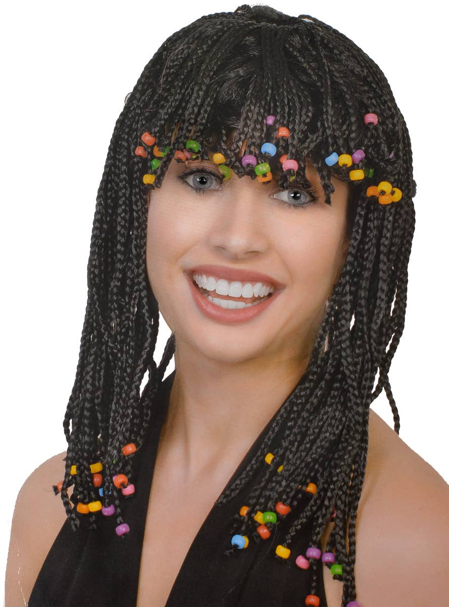 Women's Braided Black Cornrows Costume Wig with Beads