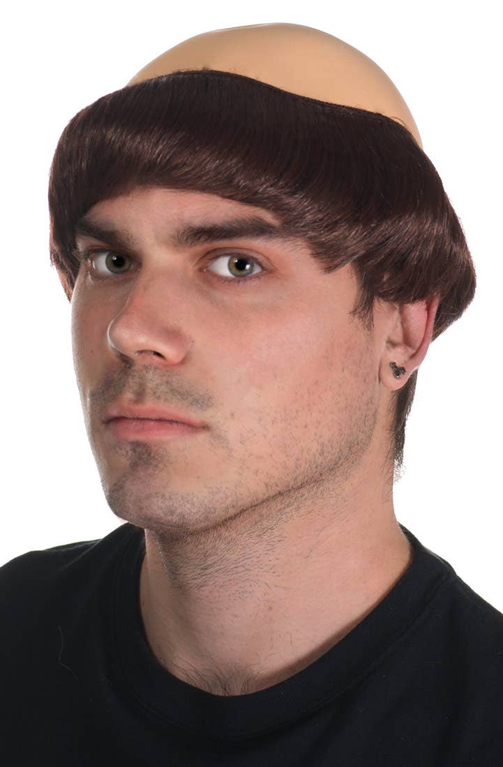 Balding Brown Medieval Monk Men's Costume Wig