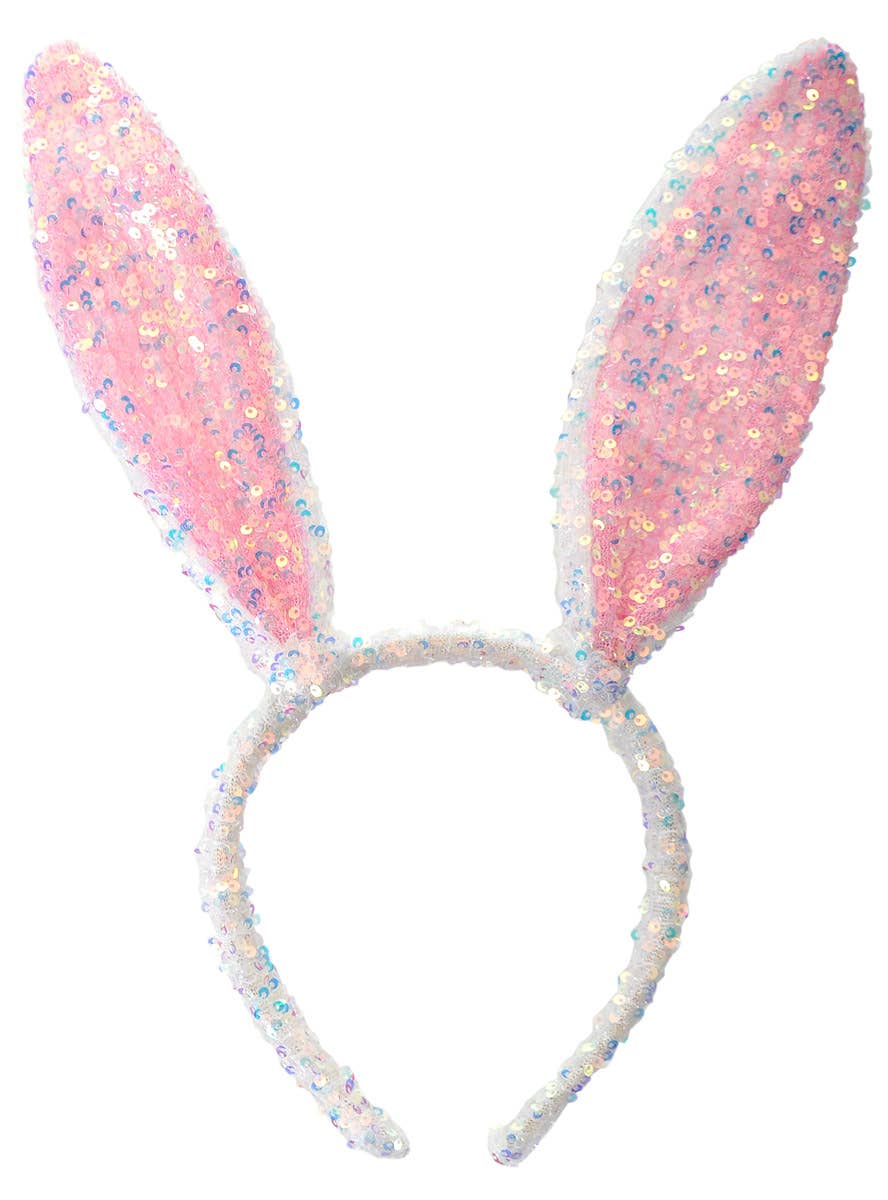 Pink Sparkly Sequin Bunny Ears Costume Headband - alternative image