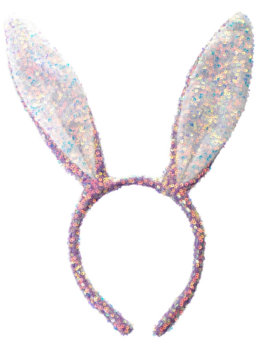 Purple Sequin Bunny Ears Costume Headband - alternative image