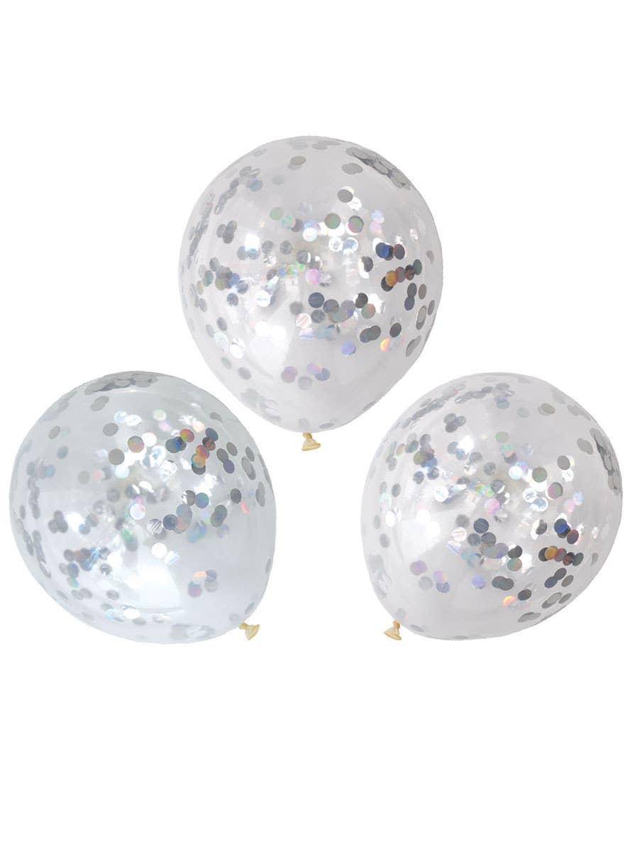 Image of Iridescent Silver Foil Confetti Filled 3 Pack 30cm Latex Balloons