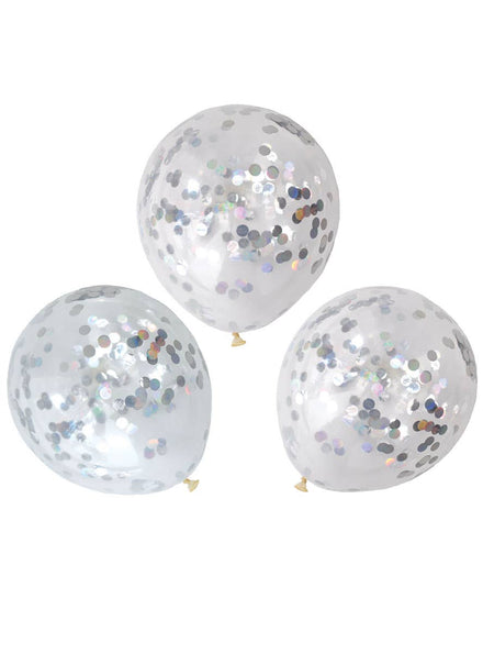 Image of Iridescent Silver Foil Confetti Filled 3 Pack 30cm Latex Balloons