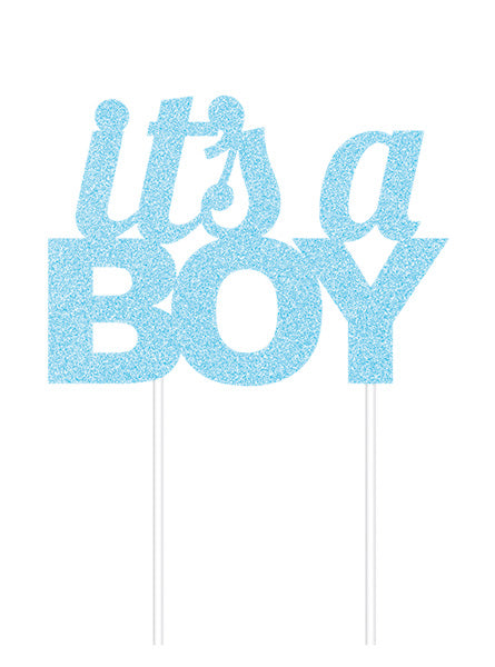 It’s a Boy Blue Glitter Baby Shower Cake Topper – Main Image