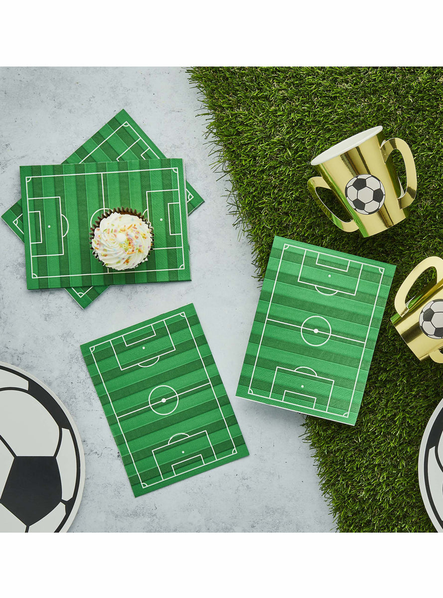 Its a Goal 16 Pack Green Soccer Pitch Shaped Napkins - Lifestyle Image
