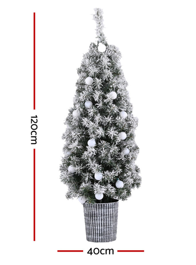 Jingle Jollys 120cm Potted Snowy Christmas Tree Decoration - Dimensions Image 1