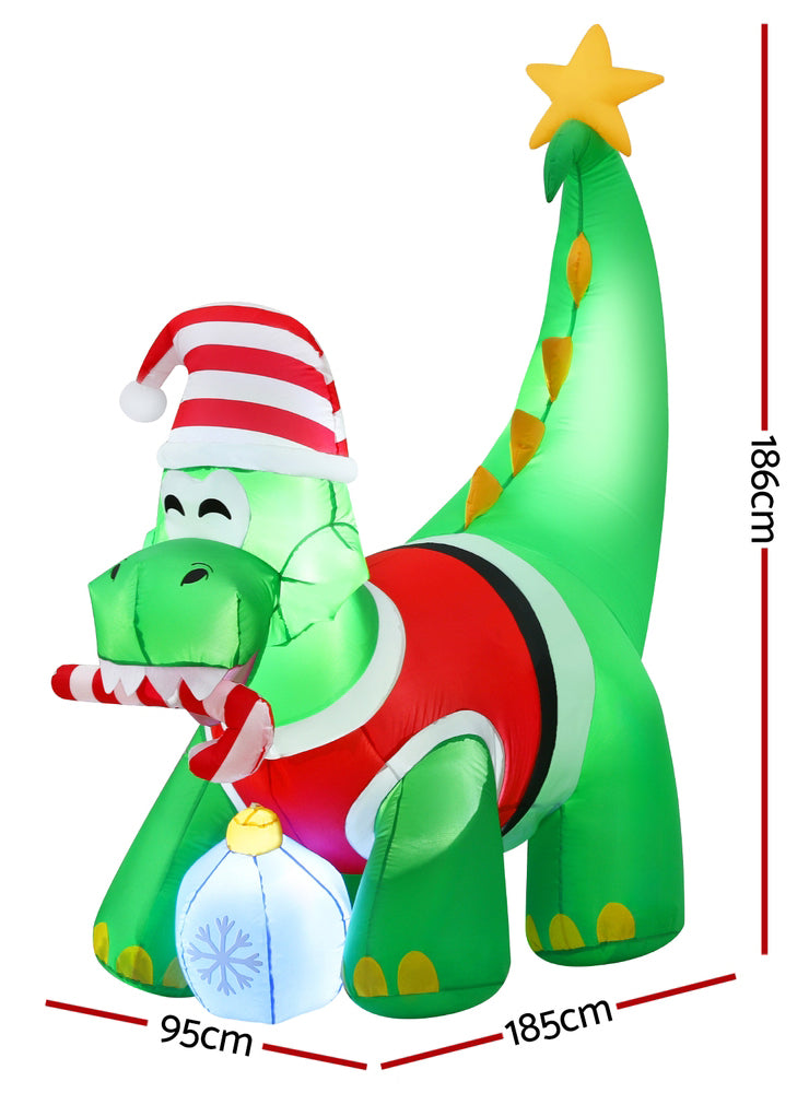 Jingle Jollys 186cm Christmas Dinosaur Inflatable Decoration - Dimensions Image