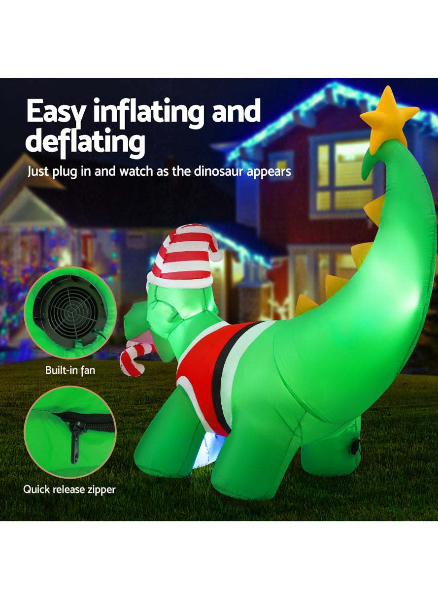 Jingle Jollys 186cm Christmas Dinosaur Inflatable Decoration - Info Image 1
