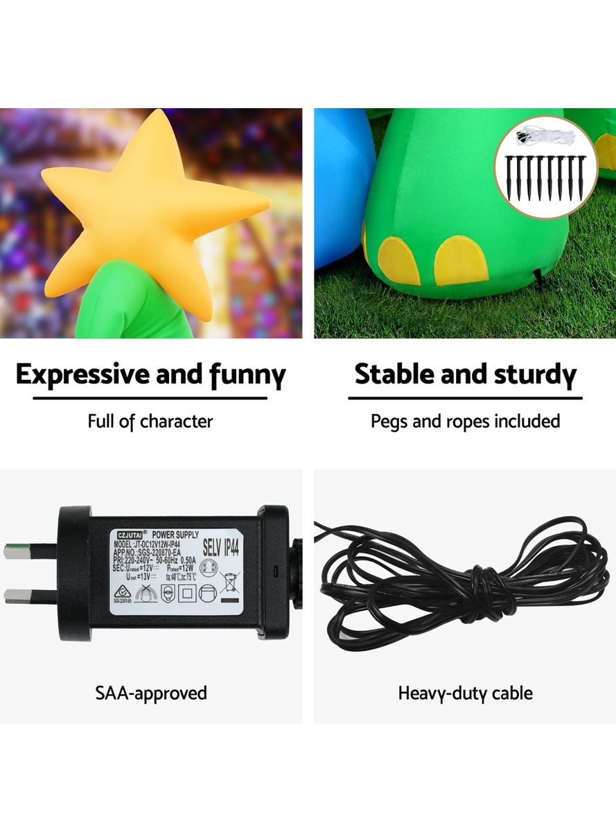 Jingle Jollys 186cm Christmas Dinosaur Inflatable Decoration - Info Image 2