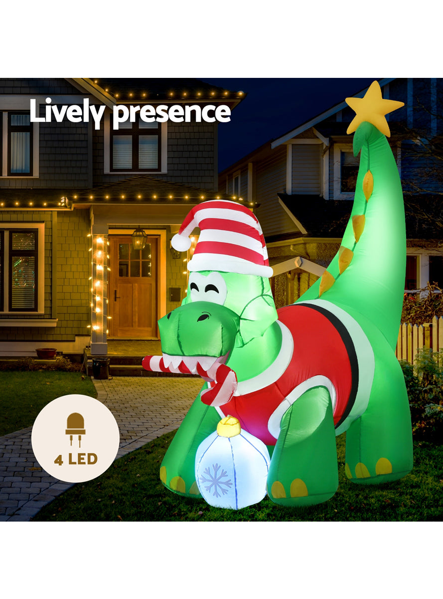 Jingle Jollys 186cm Christmas Dinosaur Inflatable Decoration - Info Image 3