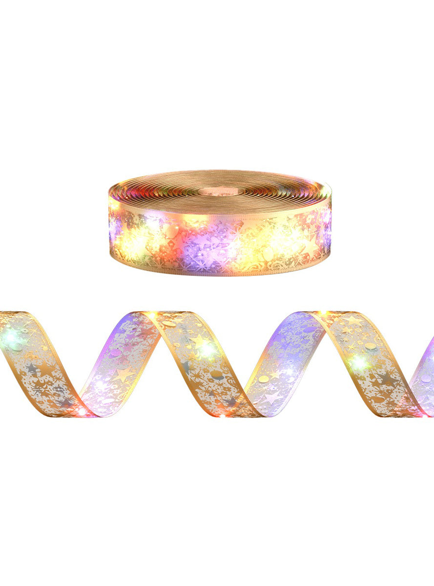 Jingle Jollys 20 Metre 200 LED Light Up Christmas Ribbon in Gold - Main Image