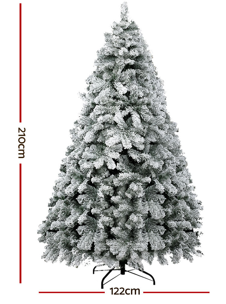 Jingle Jollys 210cm Snow Flocked Christmas Tree - Dimensions Image
