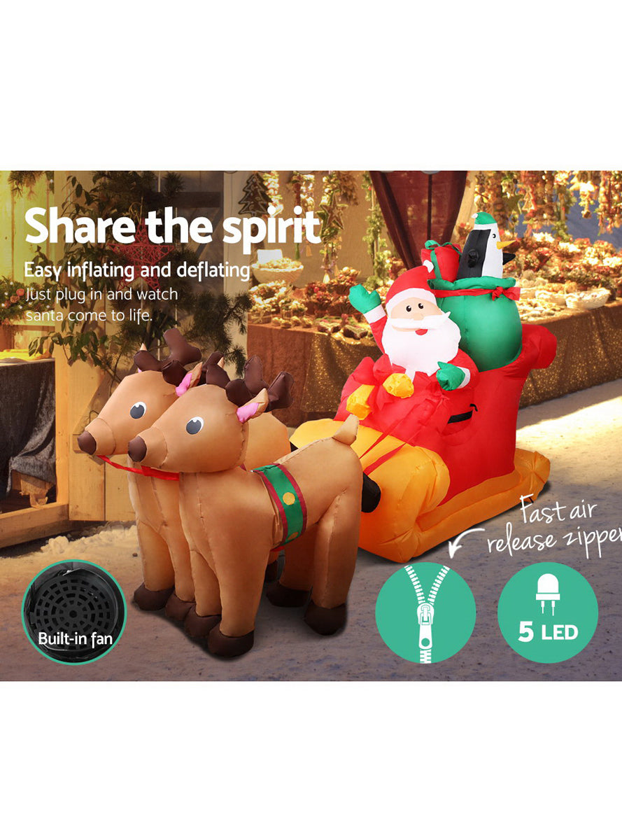 Jingle Jollys 220cm Santa with Sleigh and Reindeer Inflatable Christmas Decoration - Information Image 2