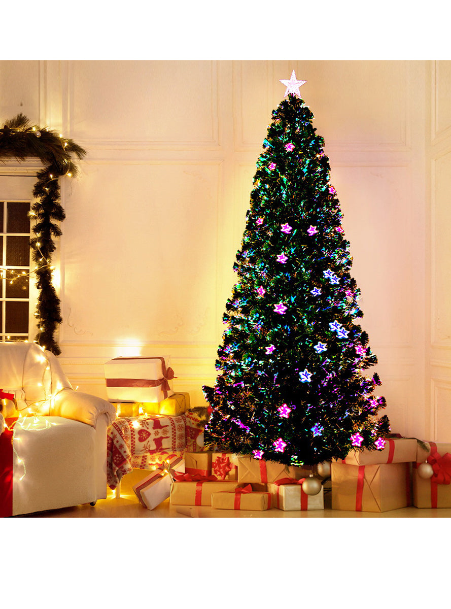 Jingle Jollys 240cm Fibre Optic Christmas Tree with Stars - Main Image