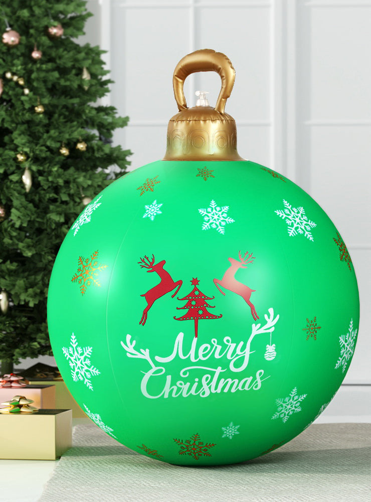 Jingle Jollys Inflatable Green Reindeer Print Christmas Bauble Decoration 60cm - Alternate Image