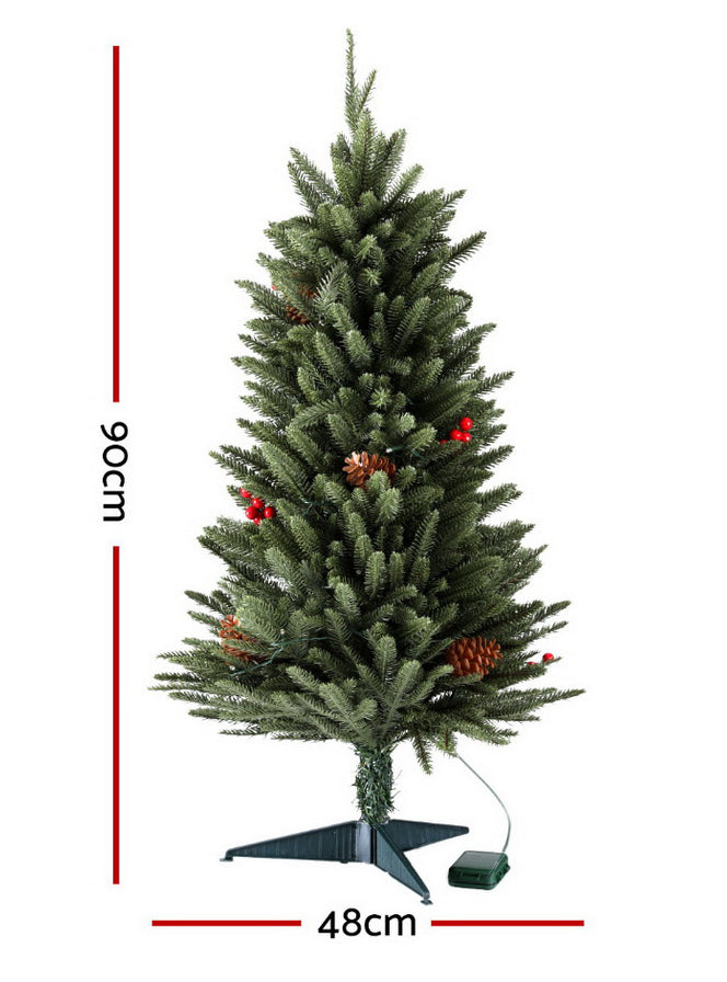 Jingle Jollys Mini Prelit Christmas Tree with Decorations 90cm - Dimensions Image 1
