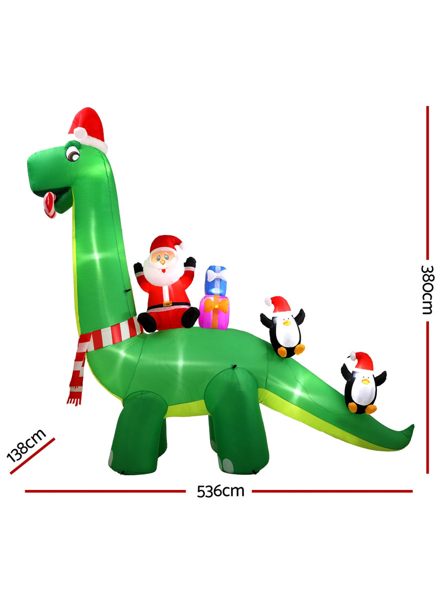 Jingle Jollys Santa and Dinosaur 380cm Inflatable Christmas Decoration - Dimensions Image
