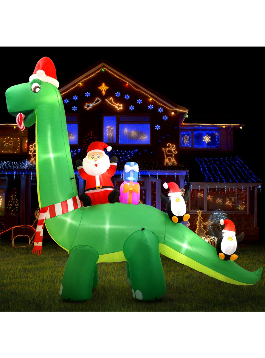 Jingle Jollys Santa and Dinosaur 380cm Inflatable Christmas Decoration - Main Image