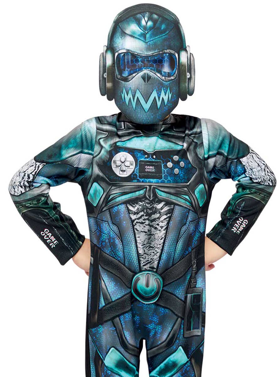 Image of Futuristic Blue Robot Gamer Boy Costume - Close Image
