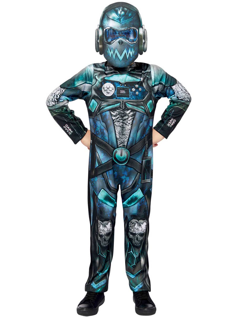 Image of Futuristic Blue Robot Gamer Boy Costume - Main Image