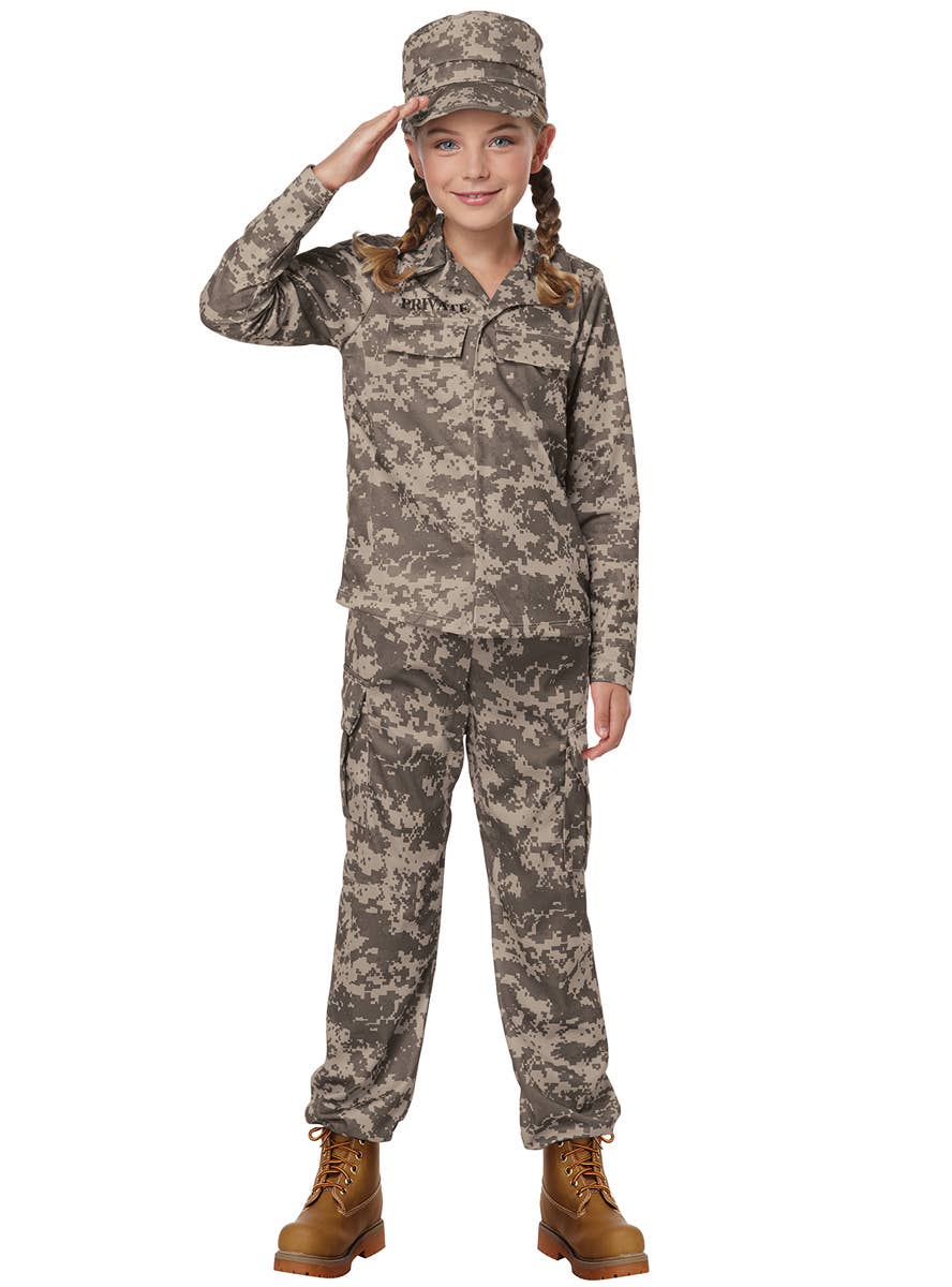Child's Military Soldier Unisex Fancy Dress Costume Girl View