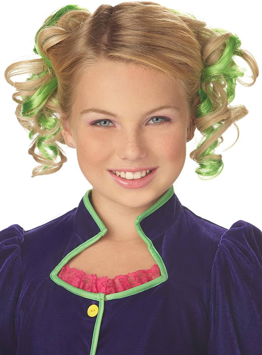 Image of Curly Green Clip In Hair Streaks for Girls