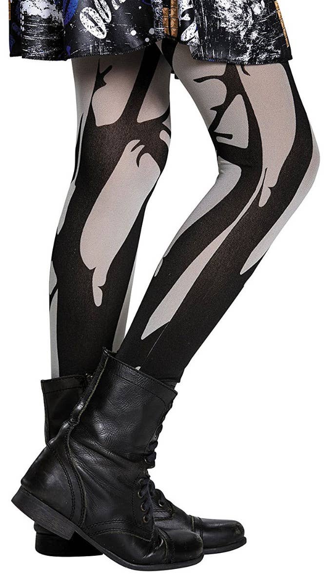 Disney Grey And Black Evie Descendants Footless Tights Stockings Kids Main Image