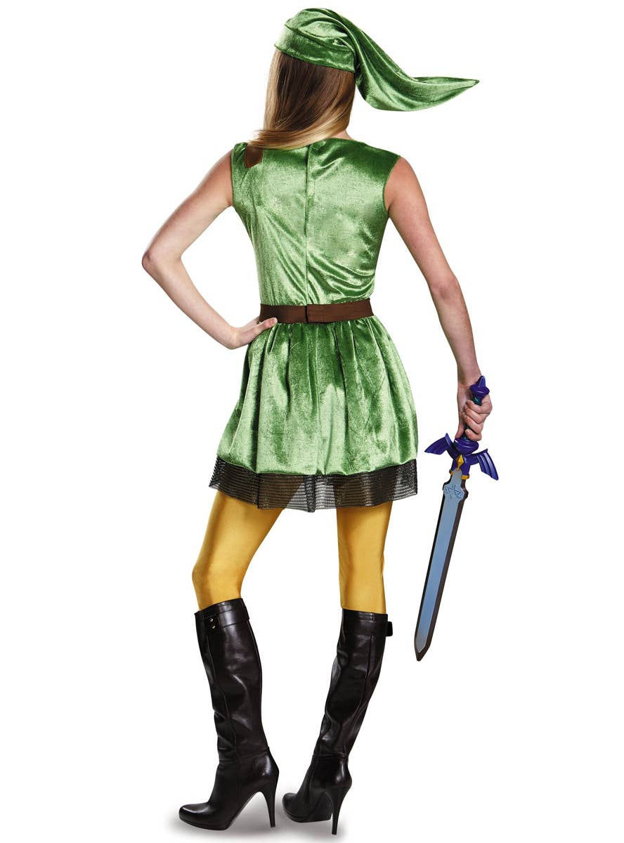 Teen Girl's Deluxe Green Velvet Legend of Zelda Link Costume - Back View