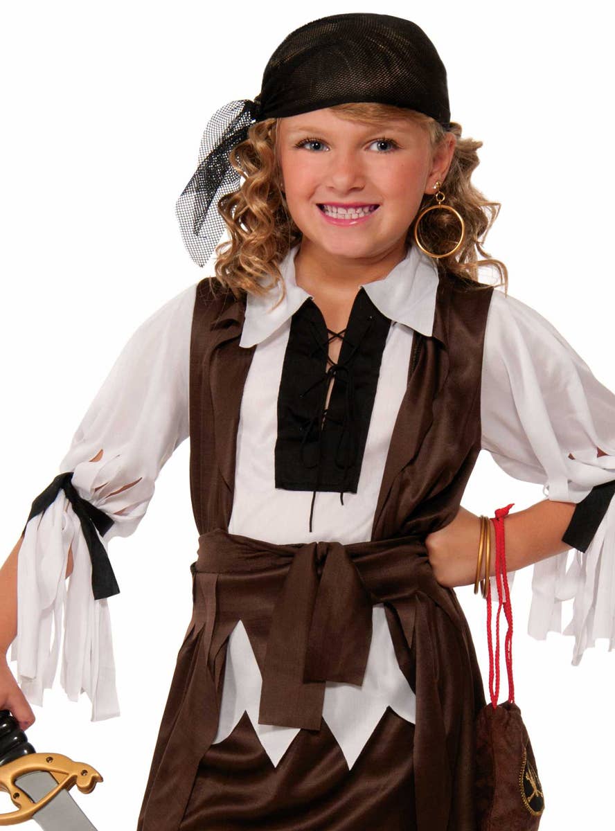 Treasure Hunter Brown and White Girls Pirate Costume Close Up Image
