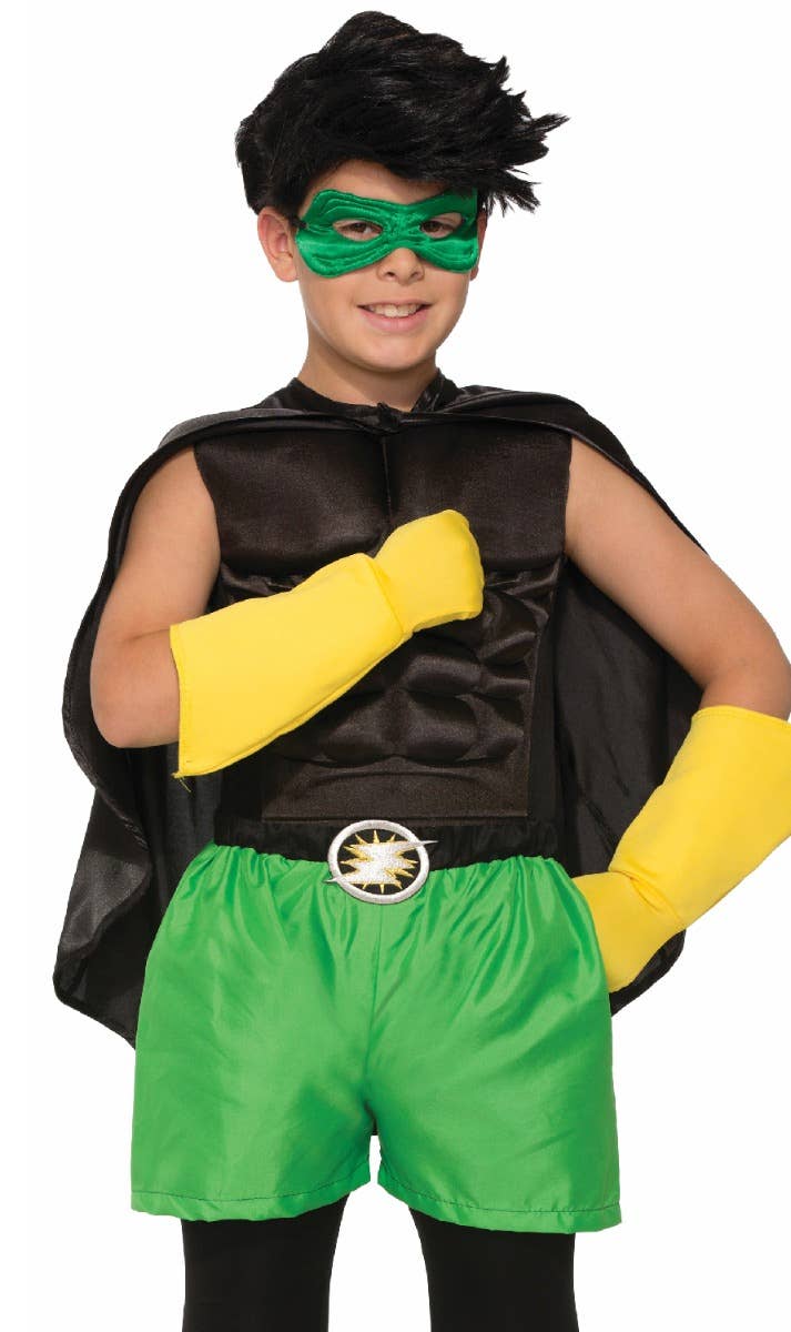 Kid's Unisex Superhero Bright Green Satin Boxer Shorts Costume Accessory Alt Image