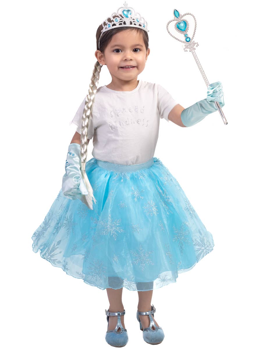Girls 4 Piece Elsa Set with Tiara, Wand, Gloves and Plait - Main Image