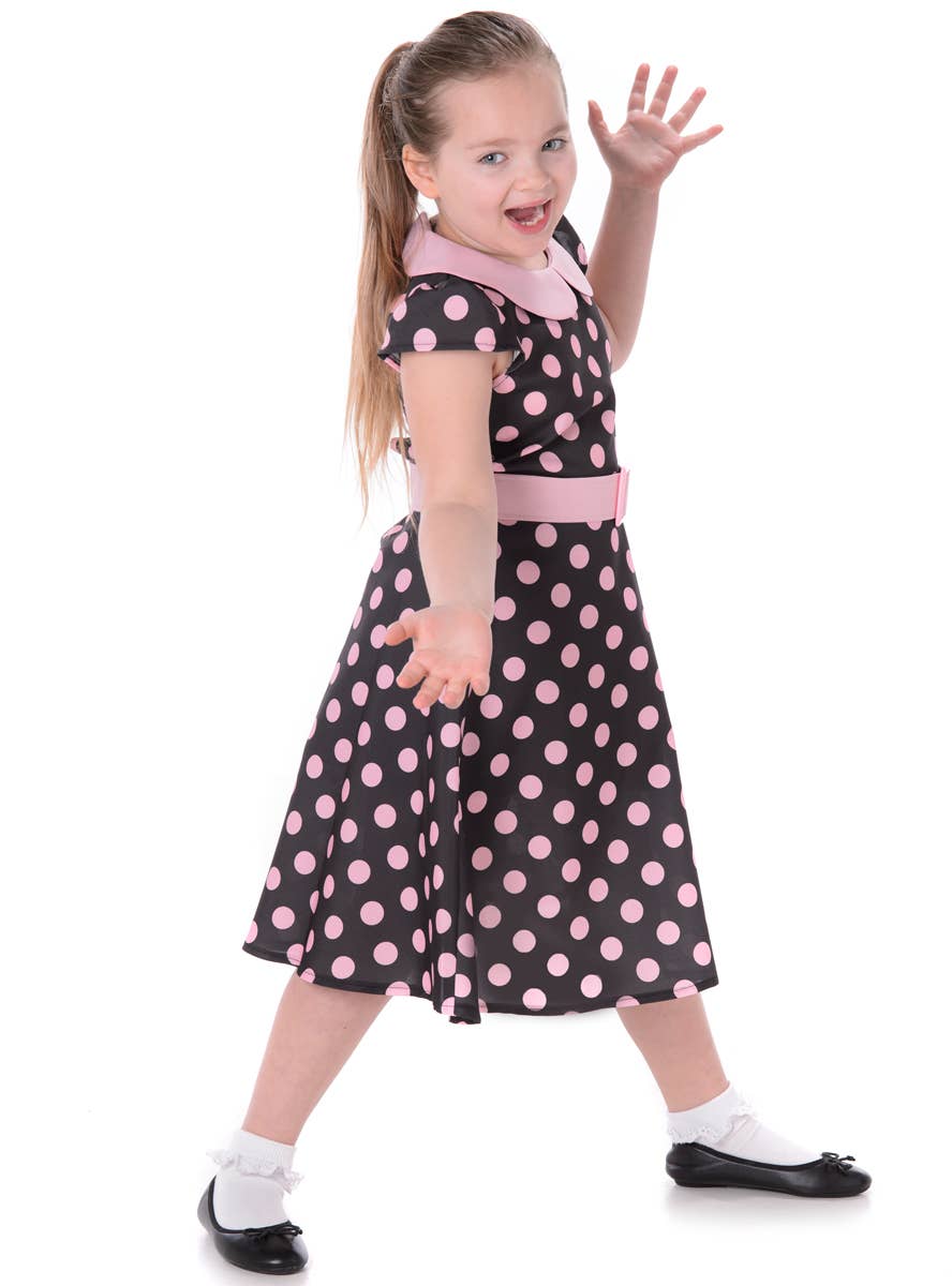 Girls 1950's Black and Pink Polka Dot Costume Main Image