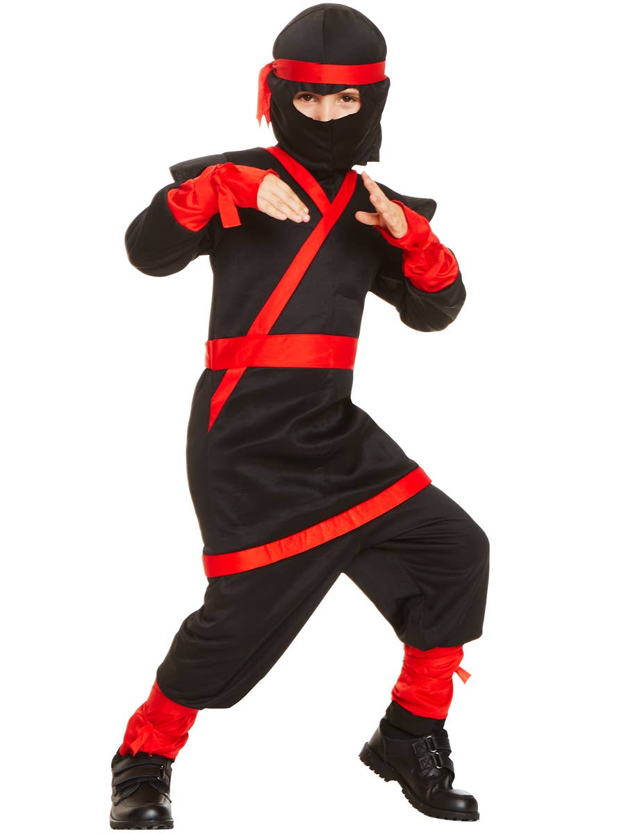 Black and Red Japanese Ninja Boys Costume - Alternative Image