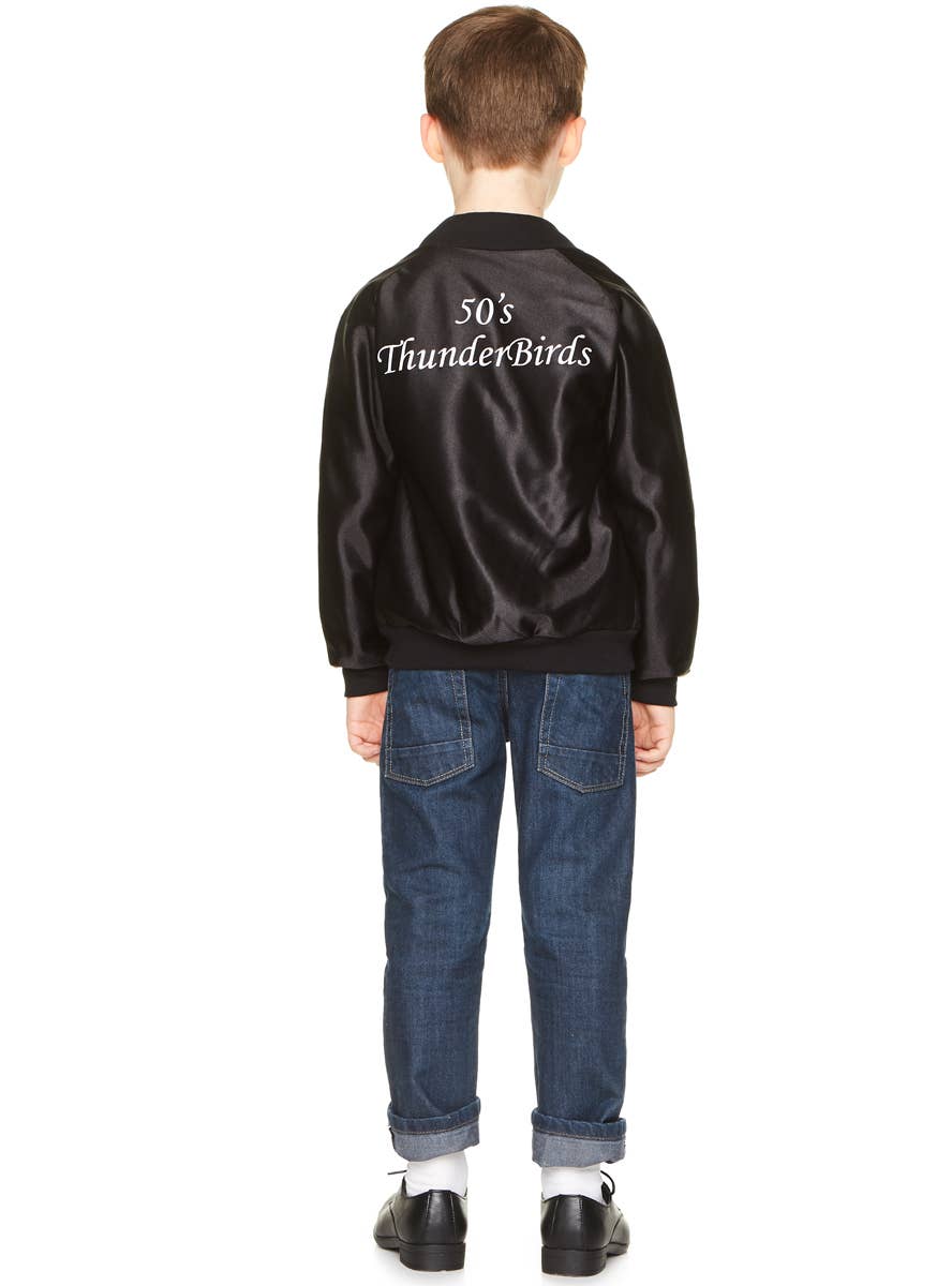 50's Black Faux Leather Thunder Birds Grease Style Costume Jacket for Boys - Back Image