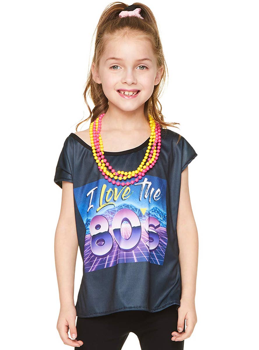 Black I Love the 80s Girl's Costume Shirt - Close Image